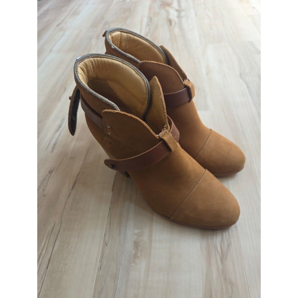 SLS Original Brand Leather Tan Brown Heeled Booties UK 38 Boots US 7.5